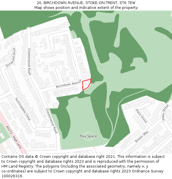 20, BIRCHDOWN AVENUE, STOKE-ON-TRENT, ST6 7EW: Location map and indicative extent of plot