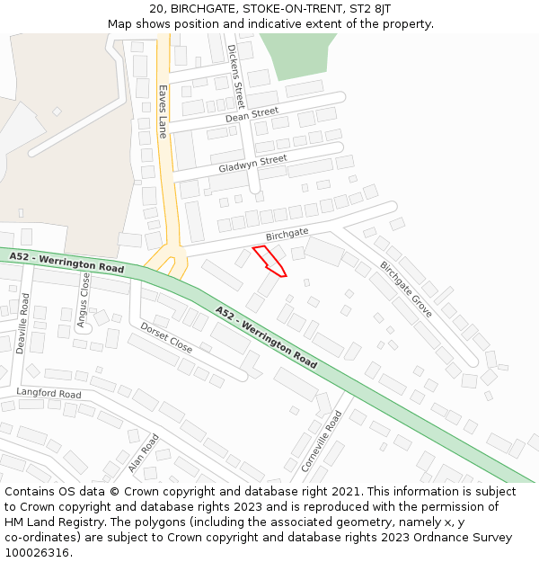 20, BIRCHGATE, STOKE-ON-TRENT, ST2 8JT: Location map and indicative extent of plot