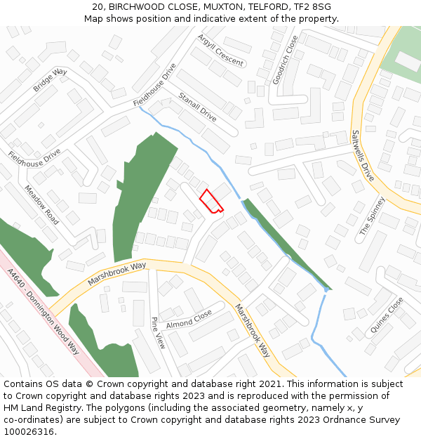 20, BIRCHWOOD CLOSE, MUXTON, TELFORD, TF2 8SG: Location map and indicative extent of plot