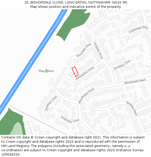 20, BISHOPDALE CLOSE, LONG EATON, NOTTINGHAM, NG10 3PJ: Location map and indicative extent of plot