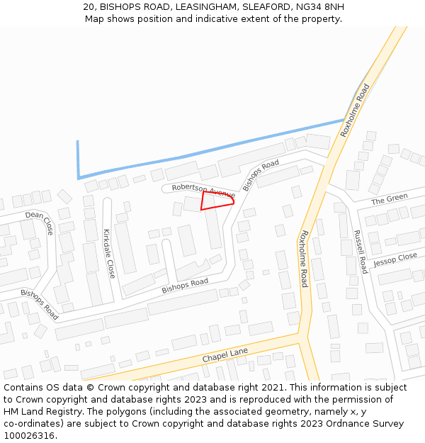 20, BISHOPS ROAD, LEASINGHAM, SLEAFORD, NG34 8NH: Location map and indicative extent of plot