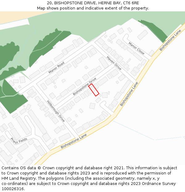 20, BISHOPSTONE DRIVE, HERNE BAY, CT6 6RE: Location map and indicative extent of plot