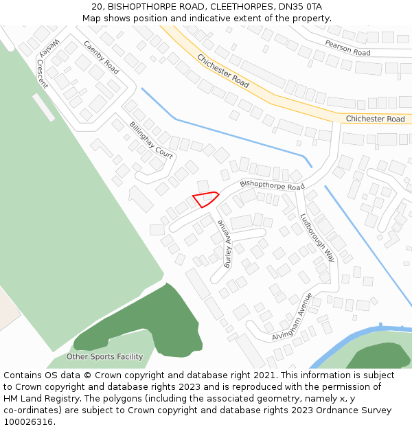 20, BISHOPTHORPE ROAD, CLEETHORPES, DN35 0TA: Location map and indicative extent of plot