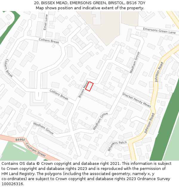 20, BISSEX MEAD, EMERSONS GREEN, BRISTOL, BS16 7DY: Location map and indicative extent of plot