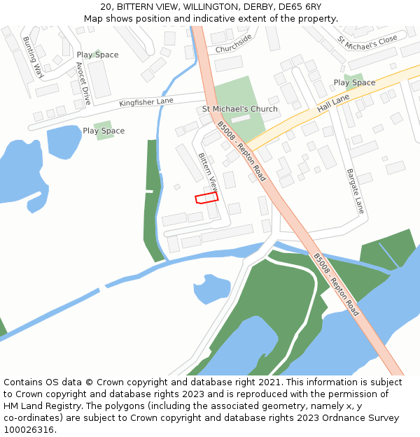 20, BITTERN VIEW, WILLINGTON, DERBY, DE65 6RY: Location map and indicative extent of plot