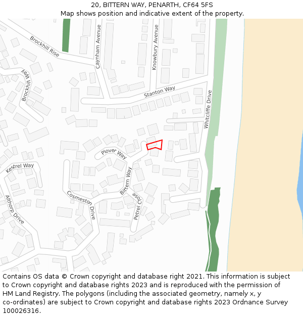 20, BITTERN WAY, PENARTH, CF64 5FS: Location map and indicative extent of plot