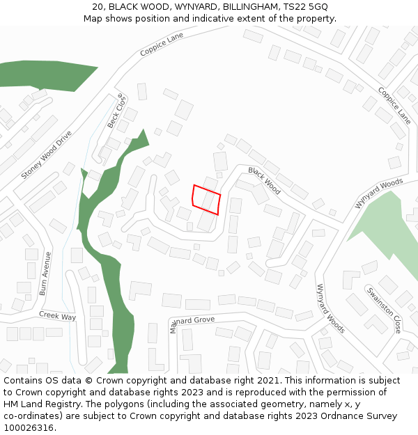 20, BLACK WOOD, WYNYARD, BILLINGHAM, TS22 5GQ: Location map and indicative extent of plot