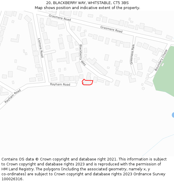 20, BLACKBERRY WAY, WHITSTABLE, CT5 3BS: Location map and indicative extent of plot