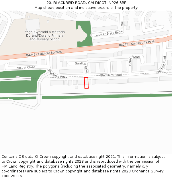 20, BLACKBIRD ROAD, CALDICOT, NP26 5RF: Location map and indicative extent of plot