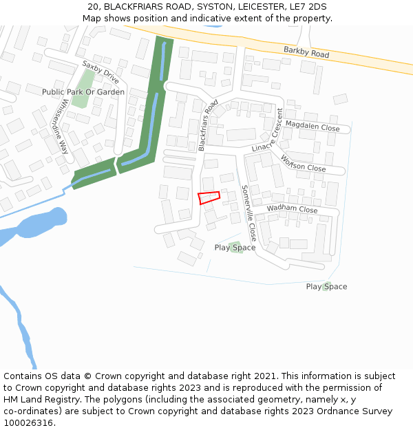 20, BLACKFRIARS ROAD, SYSTON, LEICESTER, LE7 2DS: Location map and indicative extent of plot