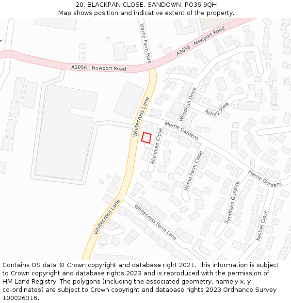 20, BLACKPAN CLOSE, SANDOWN, PO36 9QH: Location map and indicative extent of plot