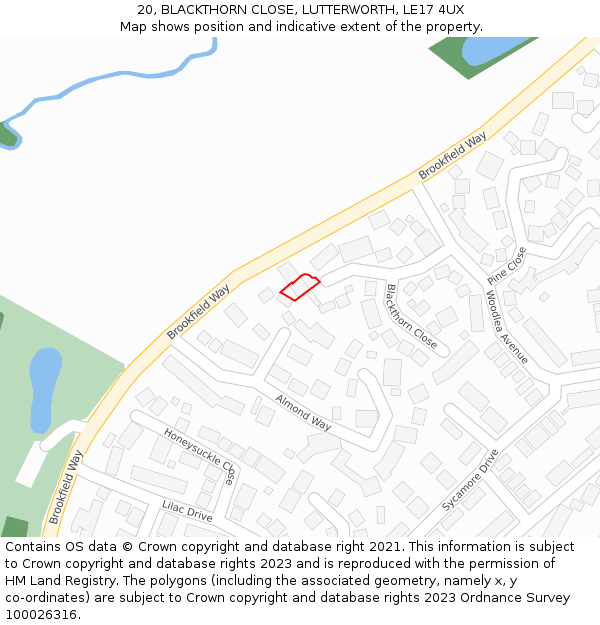 20, BLACKTHORN CLOSE, LUTTERWORTH, LE17 4UX: Location map and indicative extent of plot