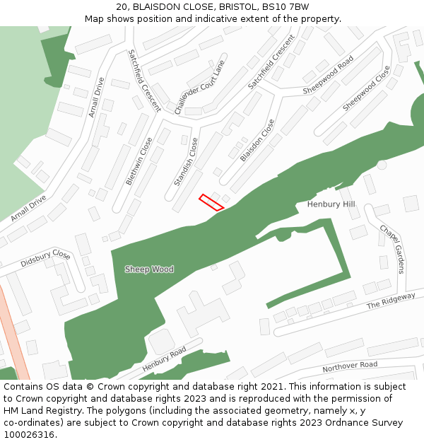 20, BLAISDON CLOSE, BRISTOL, BS10 7BW: Location map and indicative extent of plot