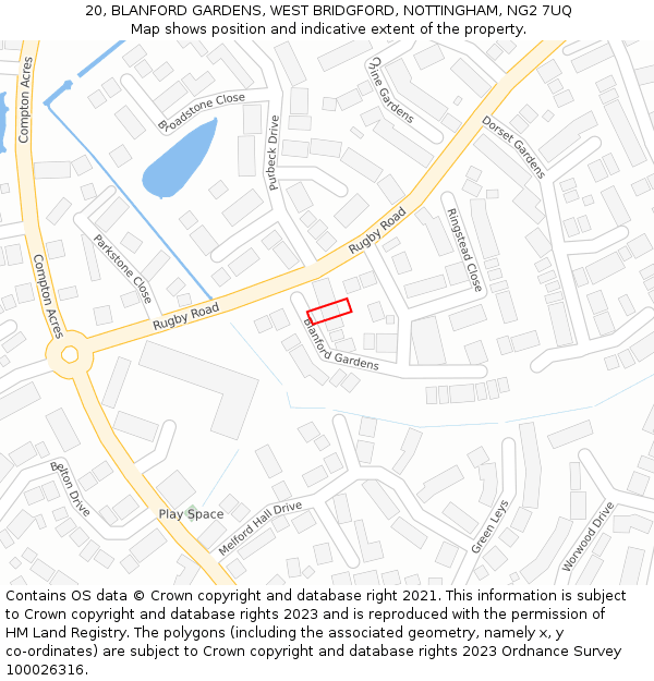 20, BLANFORD GARDENS, WEST BRIDGFORD, NOTTINGHAM, NG2 7UQ: Location map and indicative extent of plot