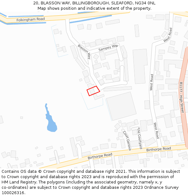 20, BLASSON WAY, BILLINGBOROUGH, SLEAFORD, NG34 0NL: Location map and indicative extent of plot