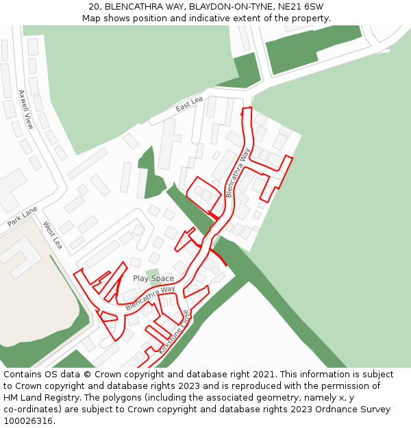 20, BLENCATHRA WAY, BLAYDON-ON-TYNE, NE21 6SW: Location map and indicative extent of plot