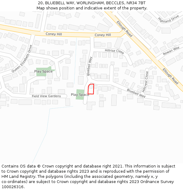 20, BLUEBELL WAY, WORLINGHAM, BECCLES, NR34 7BT: Location map and indicative extent of plot