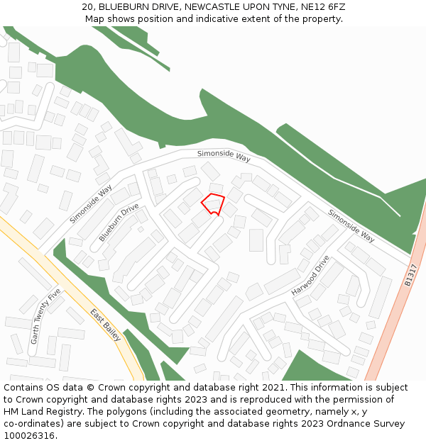 20, BLUEBURN DRIVE, NEWCASTLE UPON TYNE, NE12 6FZ: Location map and indicative extent of plot