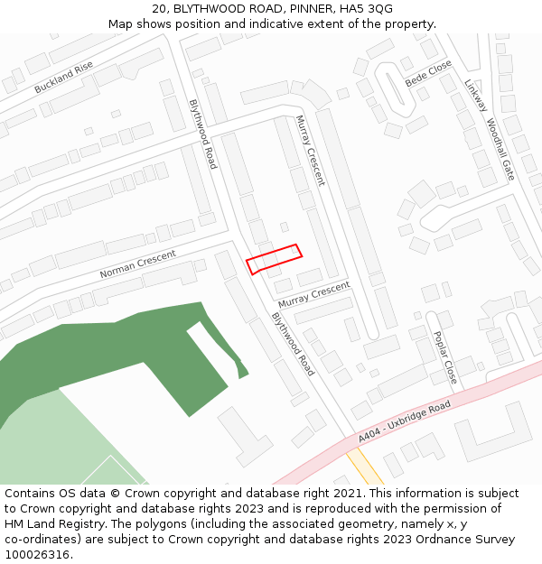 20, BLYTHWOOD ROAD, PINNER, HA5 3QG: Location map and indicative extent of plot