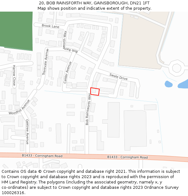 20, BOB RAINSFORTH WAY, GAINSBOROUGH, DN21 1FT: Location map and indicative extent of plot