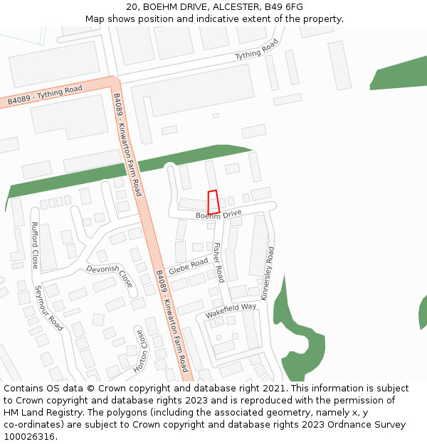 20, BOEHM DRIVE, ALCESTER, B49 6FG: Location map and indicative extent of plot