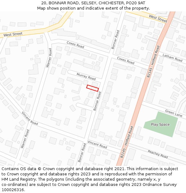 20, BONNAR ROAD, SELSEY, CHICHESTER, PO20 9AT: Location map and indicative extent of plot