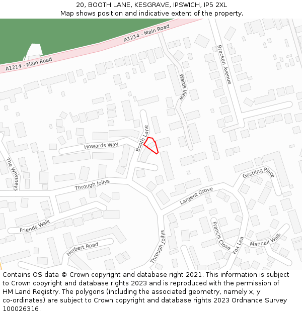 20, BOOTH LANE, KESGRAVE, IPSWICH, IP5 2XL: Location map and indicative extent of plot