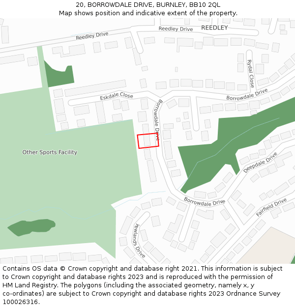 20, BORROWDALE DRIVE, BURNLEY, BB10 2QL: Location map and indicative extent of plot