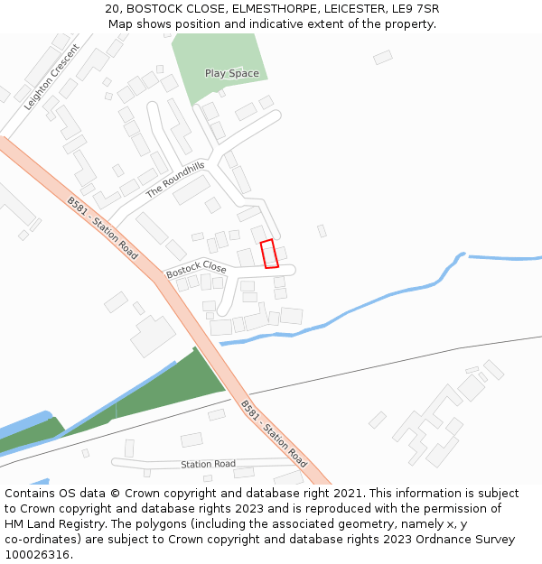 20, BOSTOCK CLOSE, ELMESTHORPE, LEICESTER, LE9 7SR: Location map and indicative extent of plot