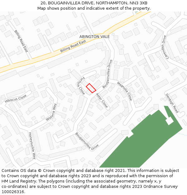 20, BOUGAINVILLEA DRIVE, NORTHAMPTON, NN3 3XB: Location map and indicative extent of plot