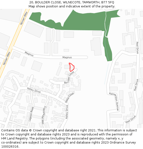 20, BOULDER CLOSE, WILNECOTE, TAMWORTH, B77 5FQ: Location map and indicative extent of plot