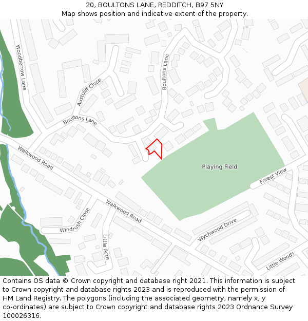 20, BOULTONS LANE, REDDITCH, B97 5NY: Location map and indicative extent of plot