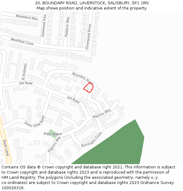 20, BOUNDARY ROAD, LAVERSTOCK, SALISBURY, SP1 1RN: Location map and indicative extent of plot