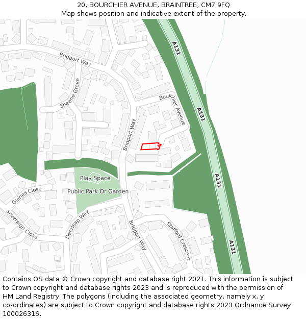 20, BOURCHIER AVENUE, BRAINTREE, CM7 9FQ: Location map and indicative extent of plot