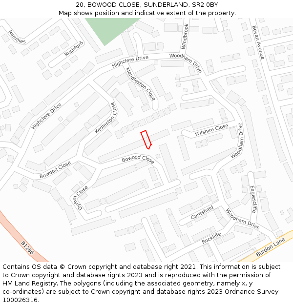 20, BOWOOD CLOSE, SUNDERLAND, SR2 0BY: Location map and indicative extent of plot