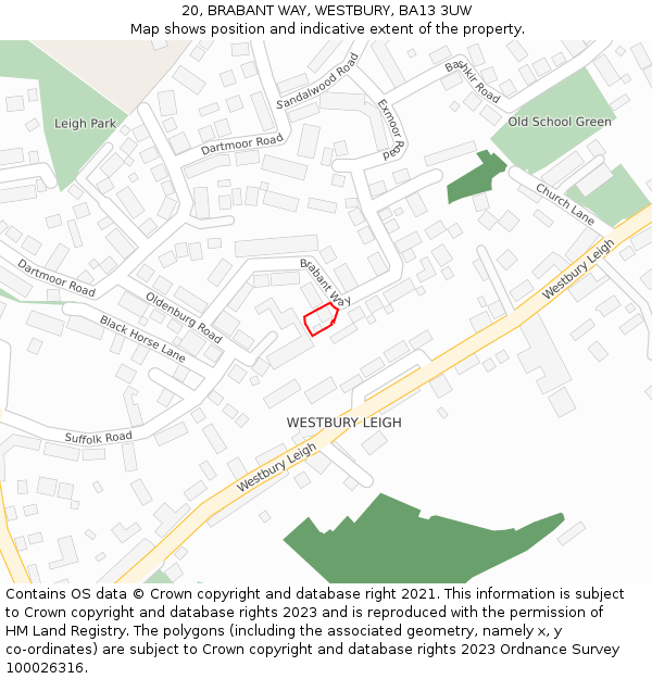 20, BRABANT WAY, WESTBURY, BA13 3UW: Location map and indicative extent of plot