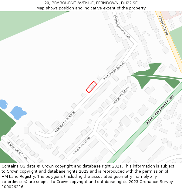 20, BRABOURNE AVENUE, FERNDOWN, BH22 9EJ: Location map and indicative extent of plot