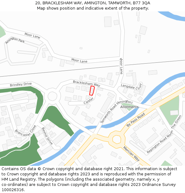 20, BRACKLESHAM WAY, AMINGTON, TAMWORTH, B77 3QA: Location map and indicative extent of plot