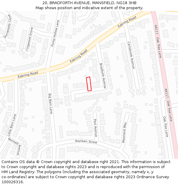 20, BRADFORTH AVENUE, MANSFIELD, NG18 3HB: Location map and indicative extent of plot