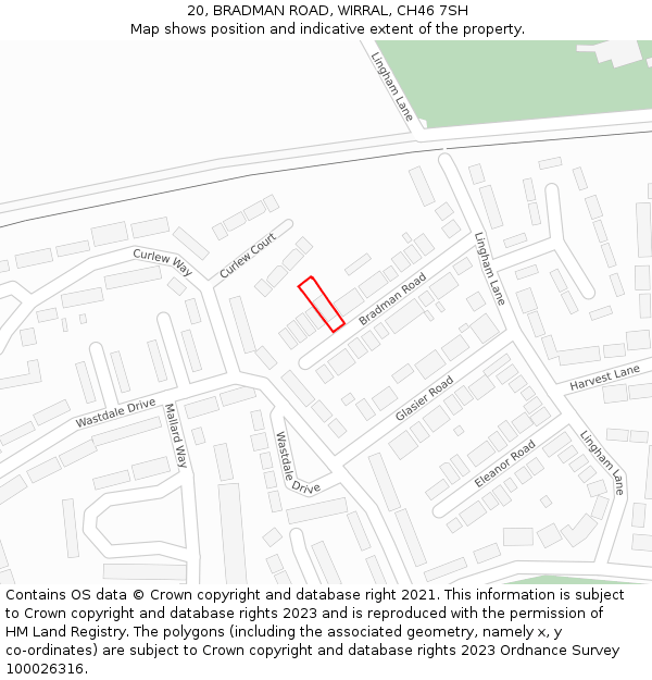 20, BRADMAN ROAD, WIRRAL, CH46 7SH: Location map and indicative extent of plot