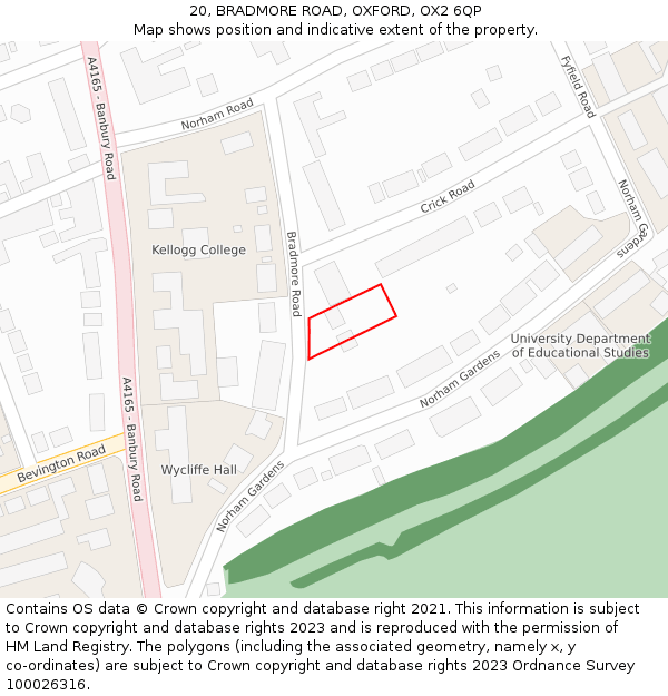 20, BRADMORE ROAD, OXFORD, OX2 6QP: Location map and indicative extent of plot