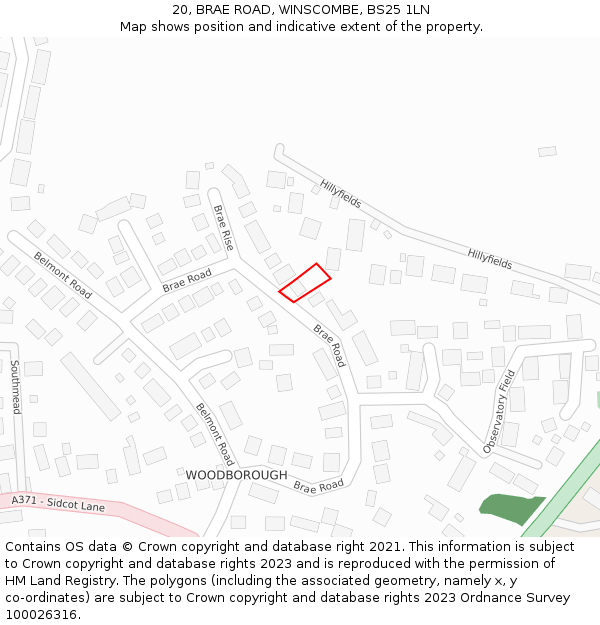 20, BRAE ROAD, WINSCOMBE, BS25 1LN: Location map and indicative extent of plot