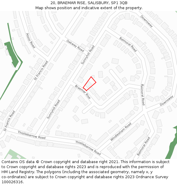 20, BRAEMAR RISE, SALISBURY, SP1 3QB: Location map and indicative extent of plot