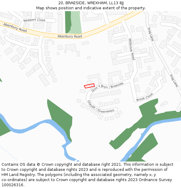 20, BRAESIDE, WREXHAM, LL13 8JJ: Location map and indicative extent of plot