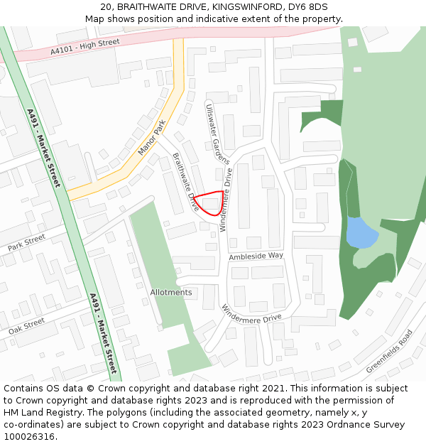 20, BRAITHWAITE DRIVE, KINGSWINFORD, DY6 8DS: Location map and indicative extent of plot