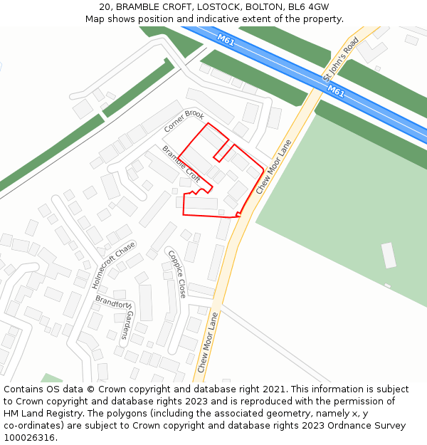 20, BRAMBLE CROFT, LOSTOCK, BOLTON, BL6 4GW: Location map and indicative extent of plot
