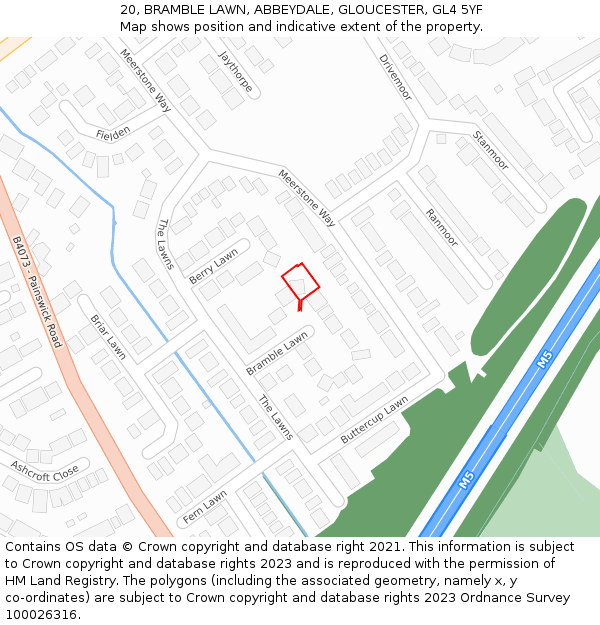 20, BRAMBLE LAWN, ABBEYDALE, GLOUCESTER, GL4 5YF: Location map and indicative extent of plot