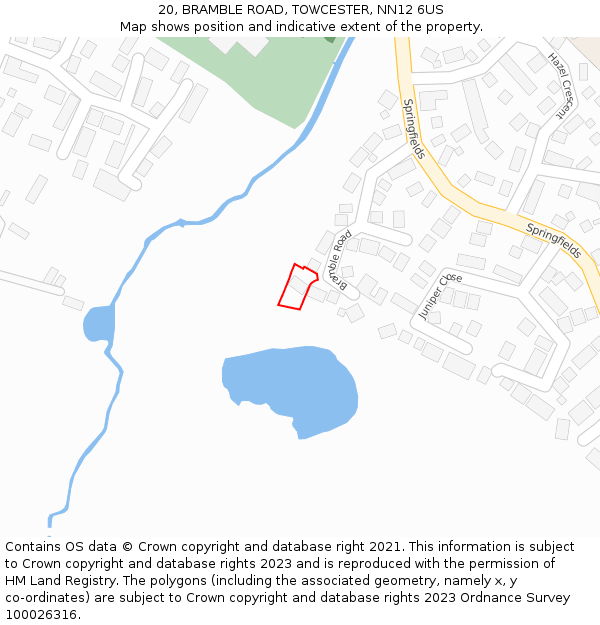 20, BRAMBLE ROAD, TOWCESTER, NN12 6US: Location map and indicative extent of plot