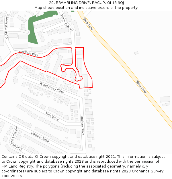 20, BRAMBLING DRIVE, BACUP, OL13 9QJ: Location map and indicative extent of plot