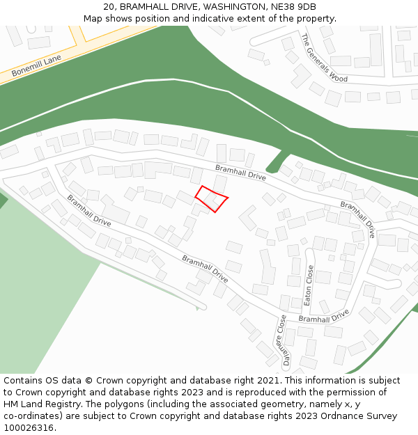 20, BRAMHALL DRIVE, WASHINGTON, NE38 9DB: Location map and indicative extent of plot